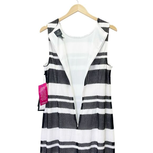 NWT Adrianna Papell Kang Kang Striped Trumpet Midi Dress Black & White Size 14 - Picture 8 of 15